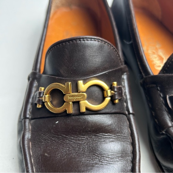 Salvatore Ferragamo Dark Brown Loafers with Gold Accent - Picture 7 of 10